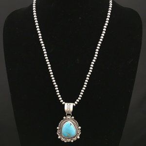 Navajo Sterling Silver Blue Necklace Pendant Ln 20